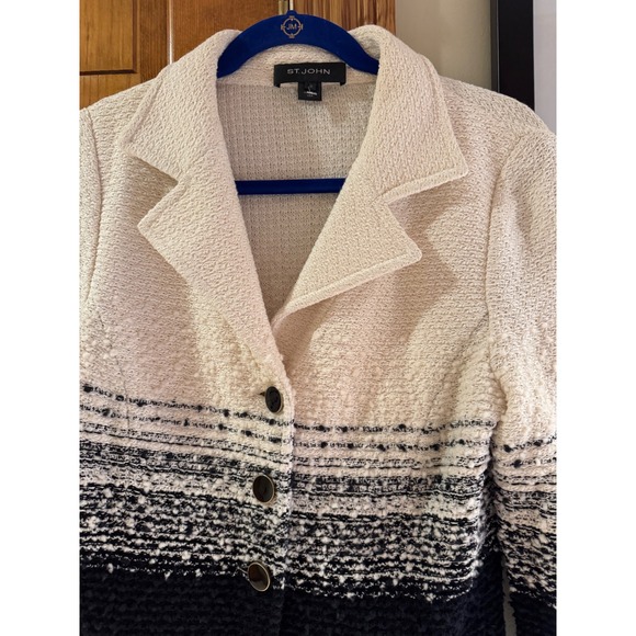 St. John Knits Ombre Colorblock Wool Blend Jacket Cream Black Size 10 Made USA - Picture 5 of 9